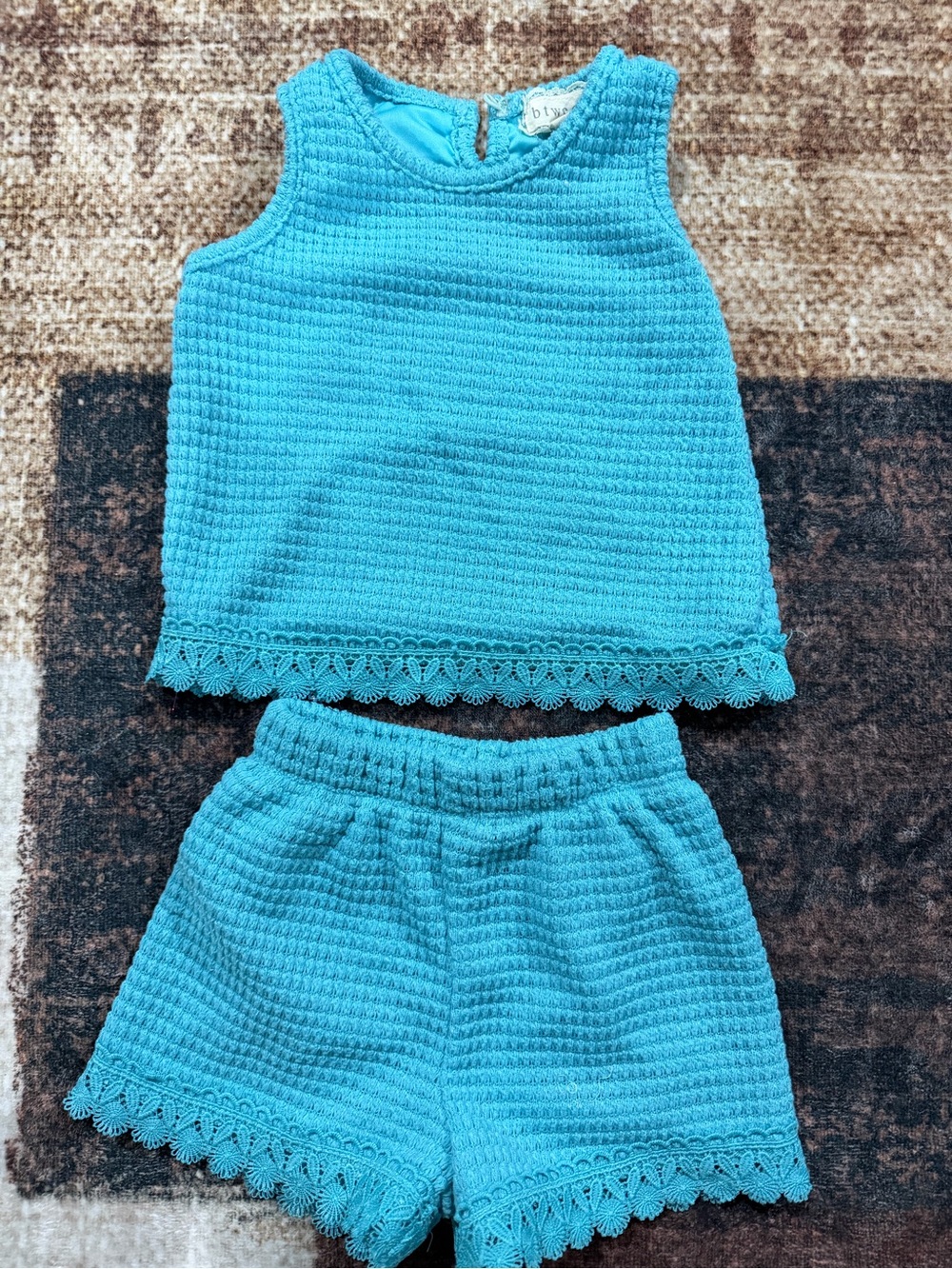 btween Bright Turquoise Crochet-Trim Tank Top & Shorts Set